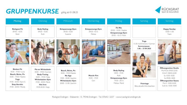 Kursplan Gruppenkurse Rückgrat Endingen ab 1.8.25